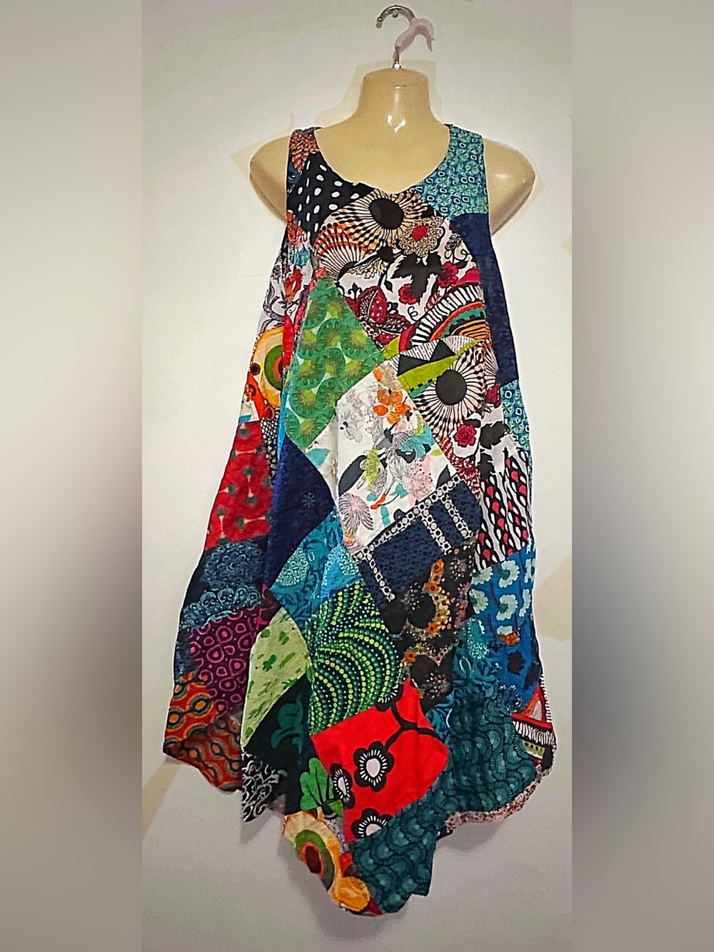 Vibrant Multicoloured Patchwork Print Dress